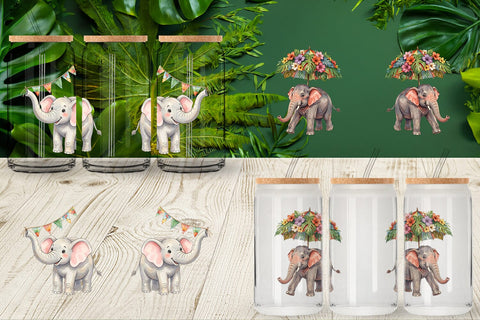 Glass Can Festive Carnival Elephant Watercolor Sublimation artnoy 