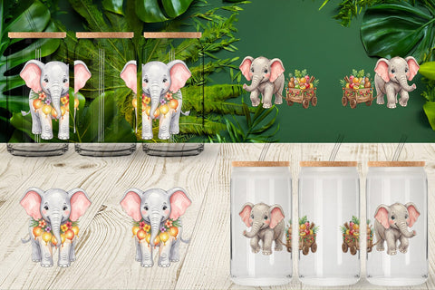 Glass Can Festive Carnival Elephant Watercolor Sublimation artnoy 