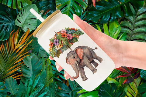 Glass Can Festive Carnival Elephant Watercolor Sublimation artnoy 