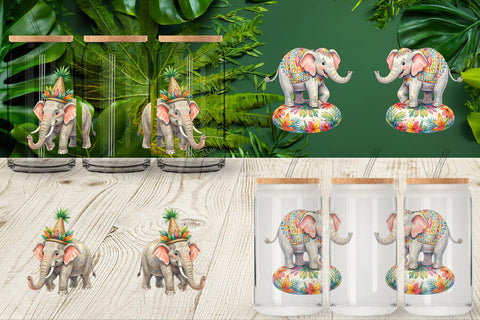 Glass Can Festive Carnival Elephant Watercolor Sublimation artnoy 