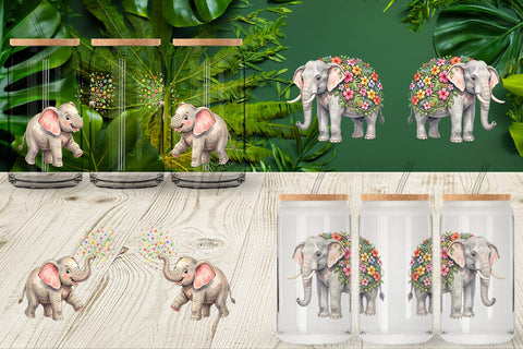 Glass Can Festive Carnival Elephant Watercolor Sublimation artnoy 
