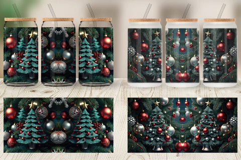 Glass Can Festive Christmas Tree Sublimation artnoy 