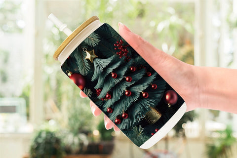 Glass Can Festive Christmas Tree Sublimation artnoy 