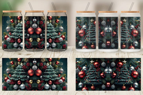 Glass Can Festive Christmas Tree Sublimation artnoy 