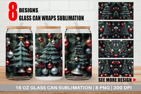 Glass Can Festive Christmas Tree Sublimation artnoy 