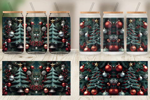 Glass Can Festive Christmas Tree Sublimation artnoy 