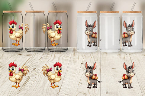 Glass Can Festive Farmhouse Friends Vintage Christmas Sublimation artnoy 