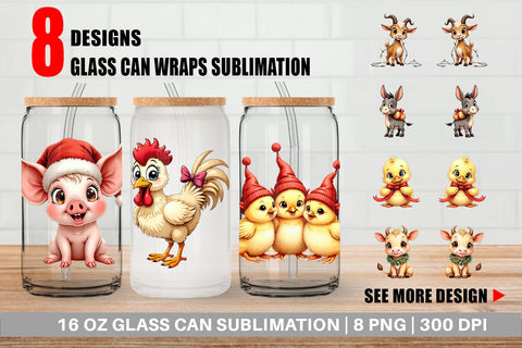 Glass Can Festive Farmhouse Friends Vintage Christmas Sublimation artnoy 