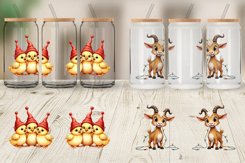 Glass Can Festive Farmhouse Friends Vintage Christmas Sublimation artnoy 