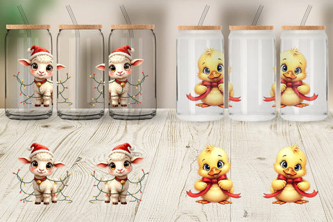 Glass Can Festive Farmhouse Friends Vintage Christmas Sublimation artnoy 