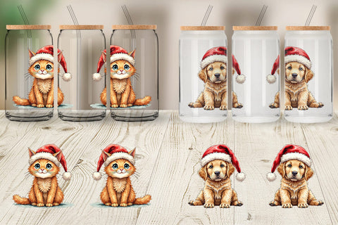 Glass Can Festive Furry Friends Sublimation artnoy 