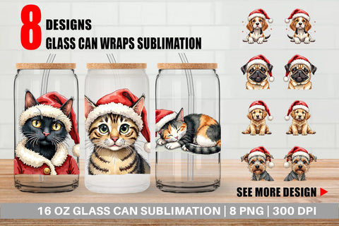 Glass Can Festive Furry Friends Sublimation artnoy 