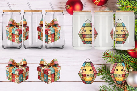 Glass Can Festive Handcrafted Patchwork Sublimation artnoy 