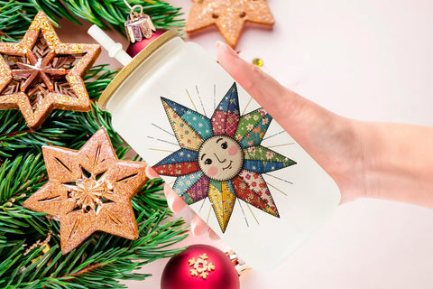 Glass Can Festive Handcrafted Patchwork Sublimation artnoy 