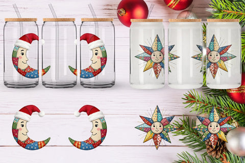 Glass Can Festive Handcrafted Patchwork Sublimation artnoy 