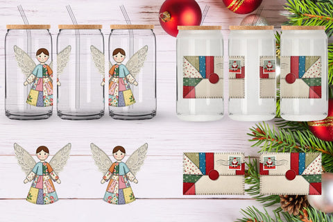 Glass Can Festive Handcrafted Patchwork Sublimation artnoy 