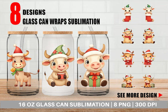 Glass Can Festive Highland Calf Sublimation artnoy 