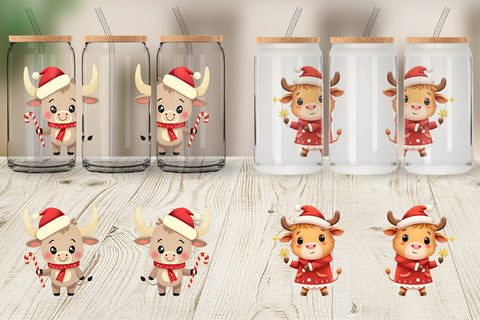 Glass Can Festive Highland Calf Sublimation artnoy 