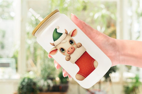 Glass Can Festive Highland Calf Sublimation artnoy 