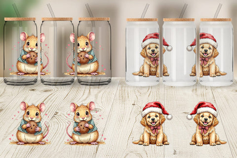 Glass Can Festive Patchwork Pets Sublimation artnoy 