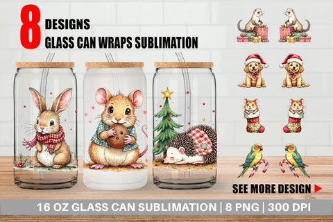 Glass Can Festive Patchwork Pets Sublimation artnoy 