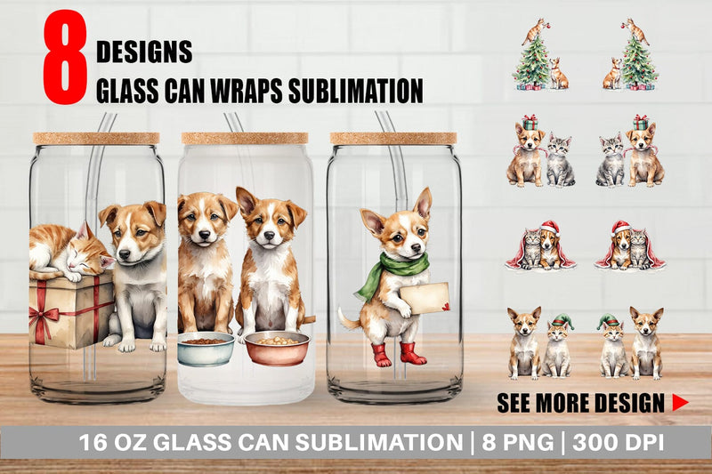 Glass Can Festive Pets Sublimation artnoy 