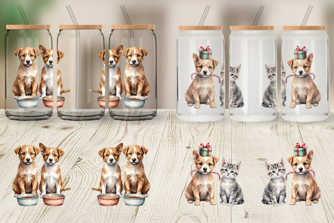 Glass Can Festive Pets Sublimation artnoy 