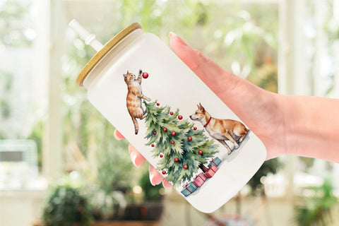 Glass Can Festive Pets Sublimation artnoy 