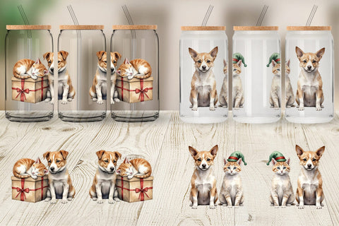 Glass Can Festive Pets Sublimation artnoy 