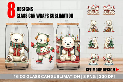 Glass Can Festive Polar Wonders Sublimation artnoy 