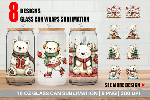 Glass Can Festive Polar Wonders Sublimation artnoy 