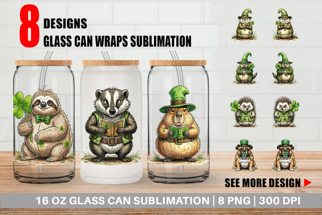 Glass Can Festive St Paddys Fauna Sublimation artnoy 