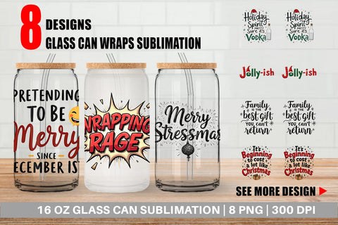 Glass Can Festively Fed Up Relatable Holiday Stress Quotes Sublimation artnoy 