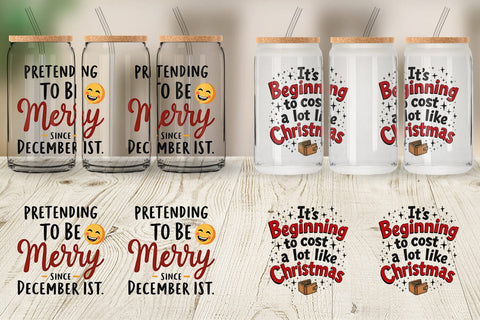 Glass Can Festively Fed Up Relatable Holiday Stress Quotes Sublimation artnoy 
