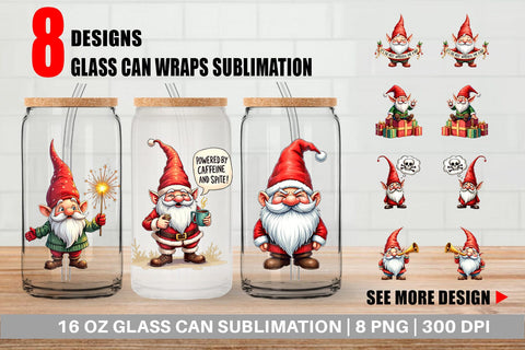 Glass Can Festively Jaded: Cynical Gnome Sublimation artnoy 