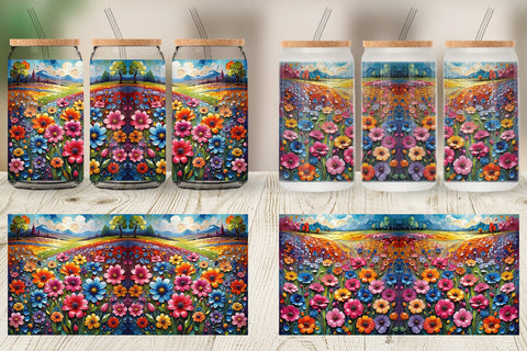 Glass Can Field Flower Painting Sublimation artnoy 