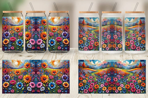 Glass Can Field Flower Painting Sublimation artnoy 