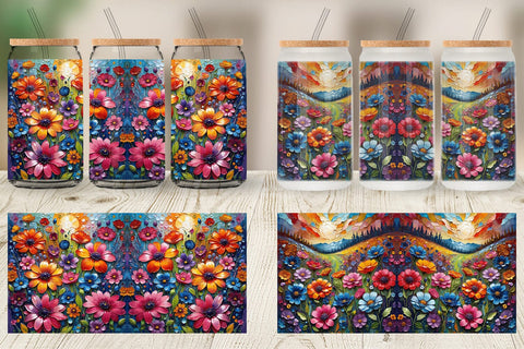 Glass Can Field Flower Painting Sublimation artnoy 