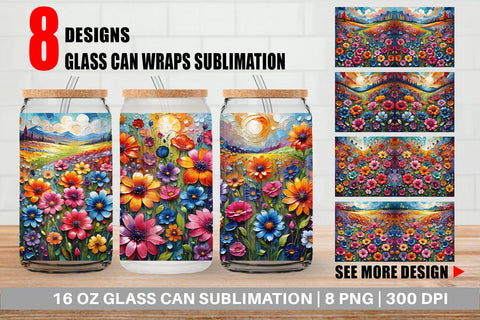 Glass Can Field Flower Painting Sublimation artnoy 
