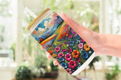 Glass Can Field Flower Painting Sublimation artnoy 
