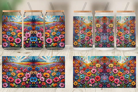 Glass Can Field Flower Painting Sublimation artnoy 