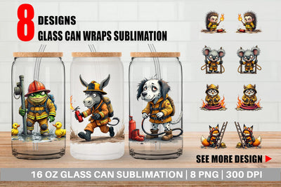 Glass Can Firefighter Chaos Critters Sublimation artnoy 