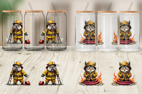 Glass Can Firefighter Chaos Critters Sublimation artnoy 