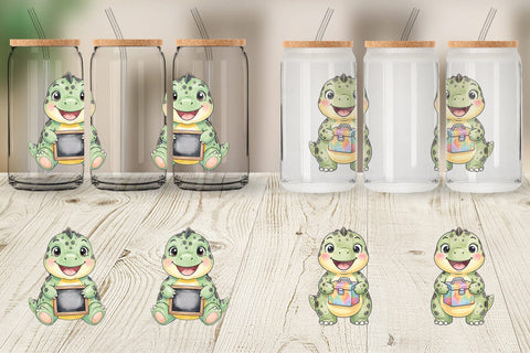 Glass Can First Day School Dino Watercolor Sublimation artnoy 