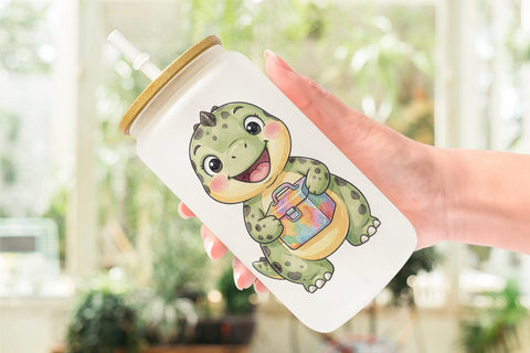 Glass Can First Day School Dino Watercolor Sublimation artnoy 