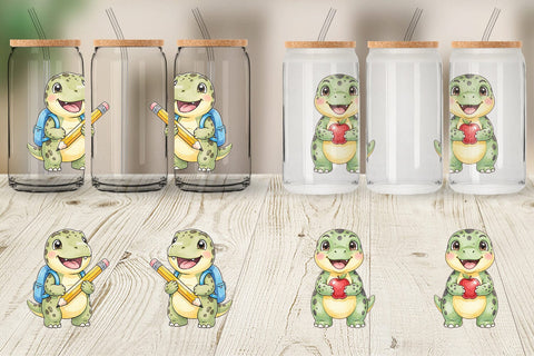 Glass Can First Day School Dino Watercolor Sublimation artnoy 