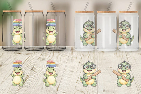 Glass Can First Day School Dino Watercolor Sublimation artnoy 