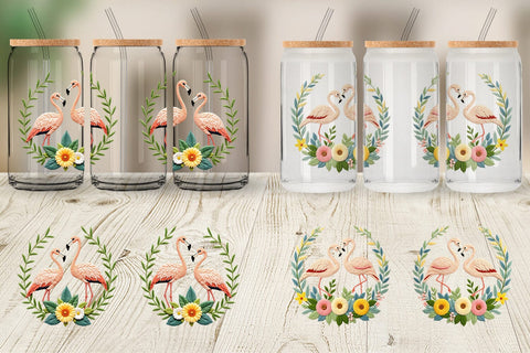Glass Can Flamingo Embroidery Sublimation artnoy 