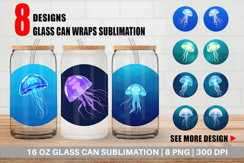 Glass Can Floating Jellyfish Sublimation artnoy 