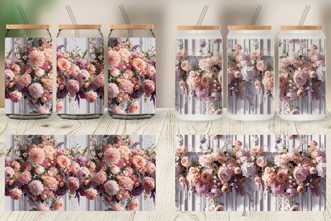 Glass Can Floral Bouquet Pattern Sublimation artnoy 